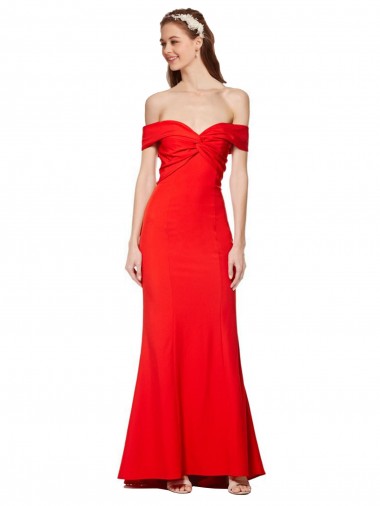 Cross Front and Back Bardot Sleeveless Crepe Maxi Bridesmaid Dress UK