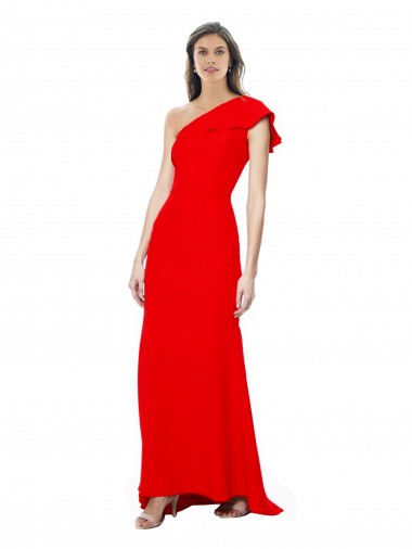 High Neck Ruffle Frill One Shoulder Maxi Crepe Bridesmaid Dress UK