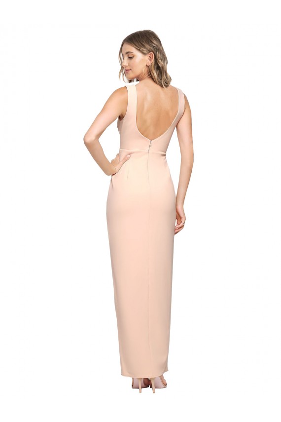 Floor Length Square Neck Long Sheath Crepe Bridesmaid Dress  UK