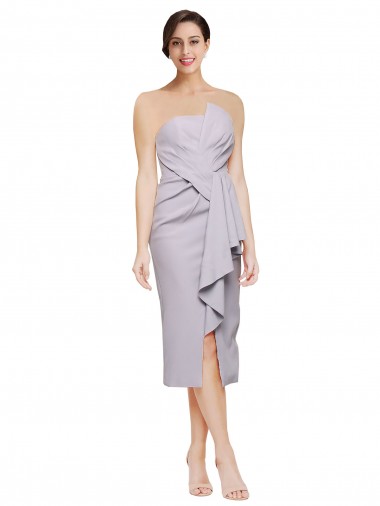 Short Cocktail Length Strapless Crepe Bridesmaid Dress with Ruffles UK