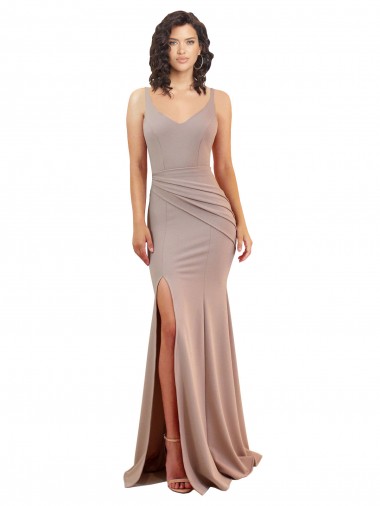 Fishtail Shape V-Neck Crepe Bridesmaid Dress with Slit UK