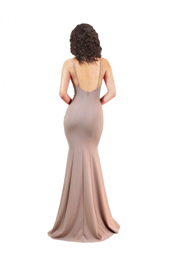 Fishtail Shape V-Neck Crepe Bridesmaid Dress with Slit UK