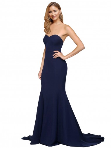 Fit and Flare Sweetheart Long Crepe Bridesmaid Dress with Sweep Train UK