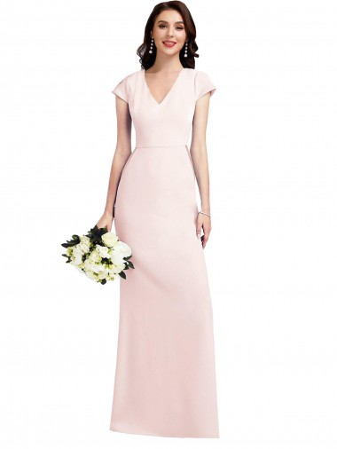 Cap Sleeve A-Line Crepe Bridesmaid Dress with Pockets UK