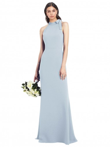 Halter Bow Neck Open Back Soft Full Length Trumpet Bridesmaid Dress UK