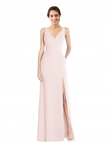 Square Neck Low Back A-Line Bridesmaid Dress with Front Slit and Pockets UK