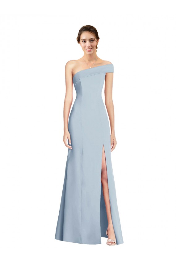 Asymmetrical Off the Shoulder Cuff Trumpet Bridesmaid Dress With Front Slit UK