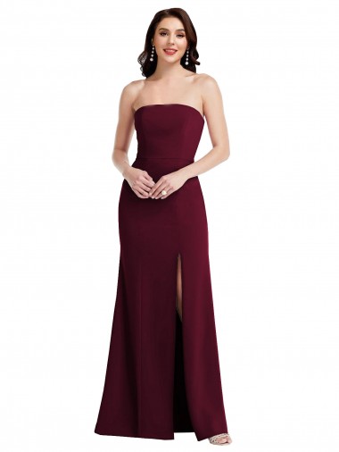 Strapless Crepe Maxi Bridesmaid Dress with Front Slit UK