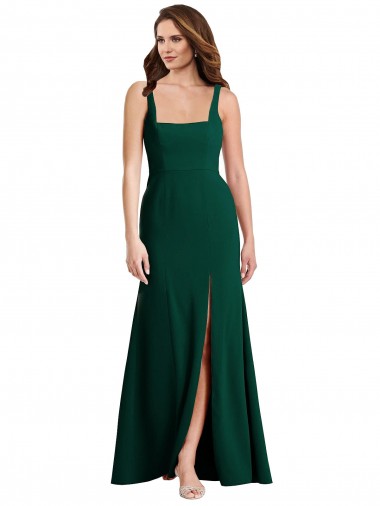 Square Neck Trumpet Maxi Bridesmaid Dress with Front Slit UK