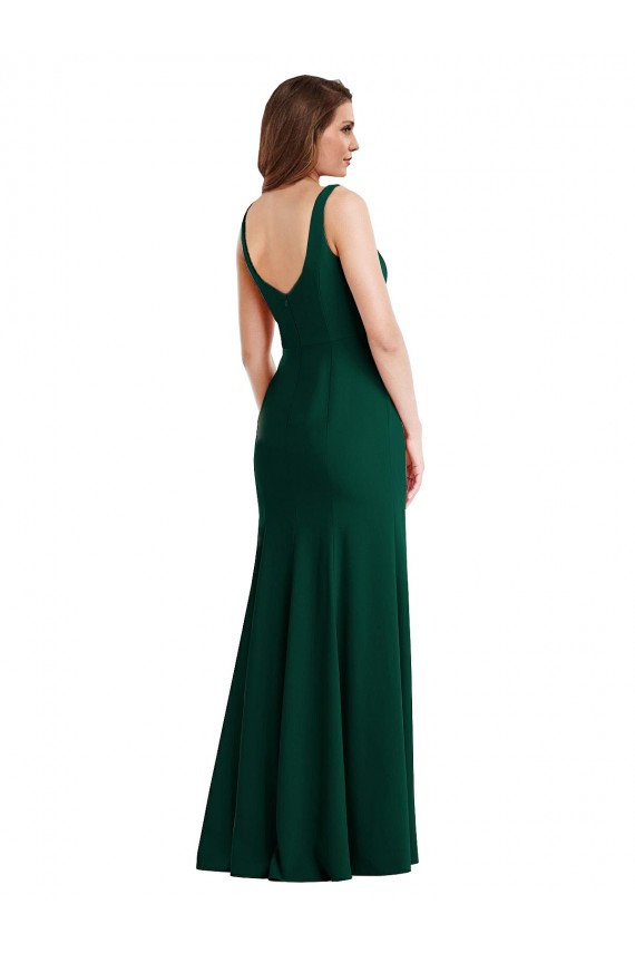 Square Neck Trumpet Maxi Bridesmaid Dress with Front Slit UK