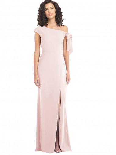 Off the Shoulder Tie Detail Trumpet Bridesmaid Dress with Front Slit UK