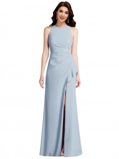 Halter Maxi Bridesmaid Dress with Cascade Ruffle Slit UK