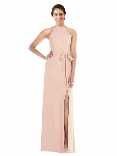 Halter Criss Cross Cutout Back Maxi Bridesmaid Dress UK