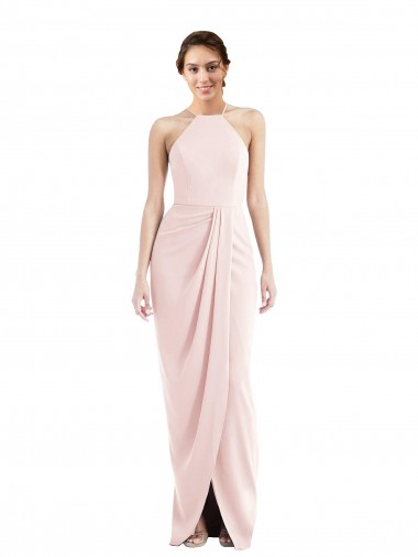 Halter Draped Tulip Skirt Maxi Bridesmaid Dress UK