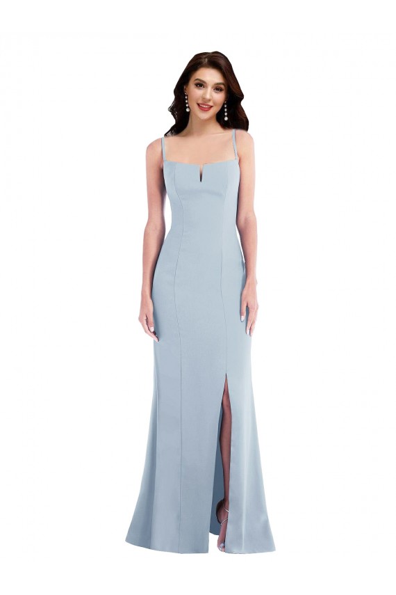 Flattering Crepe Trumpet Maxi Bridesmaid Dress with Front Slit UK