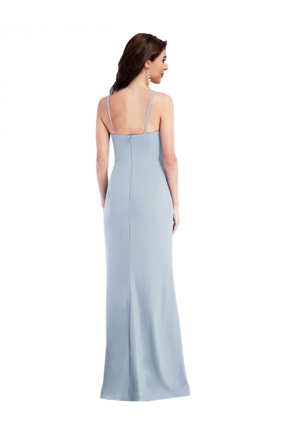 Flattering Crepe Trumpet Maxi Bridesmaid Dress with Front Slit UK