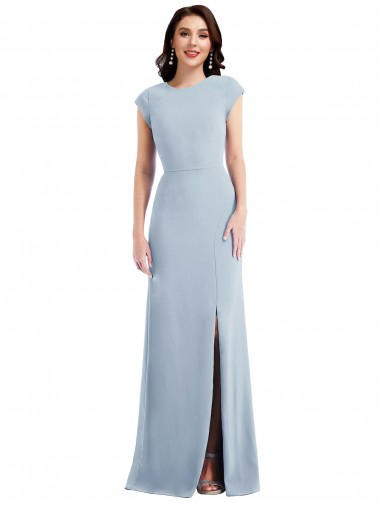 Cap Sleeve Open Back Trumpet Bridesmaid Dress with Front Slit UK