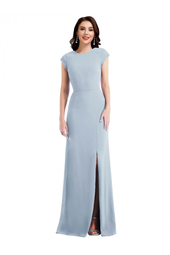 Cap Sleeve Open Back Trumpet Bridesmaid Dress with Front Slit UK