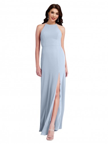 Fit and Flare High Neck Crepe Bridesmaid Dress with Side Slit UK