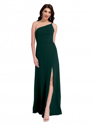 A-Line Slim One Shoulder Crepe Bridesmaid Dress with Asymmetrical Straps and Side Slit UK