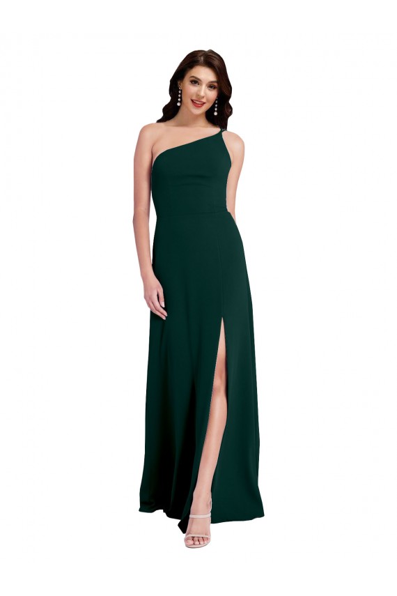 A-Line Slim One Shoulder Crepe Bridesmaid Dress with Asymmetrical Straps and Side Slit UK