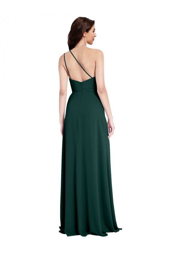 A-Line Slim One Shoulder Crepe Bridesmaid Dress with Asymmetrical Straps and Side Slit UK