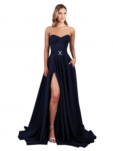 Sweetheart Neckline Low Back Long Crepe Bridesmaid Dress with High Leg Spit UK