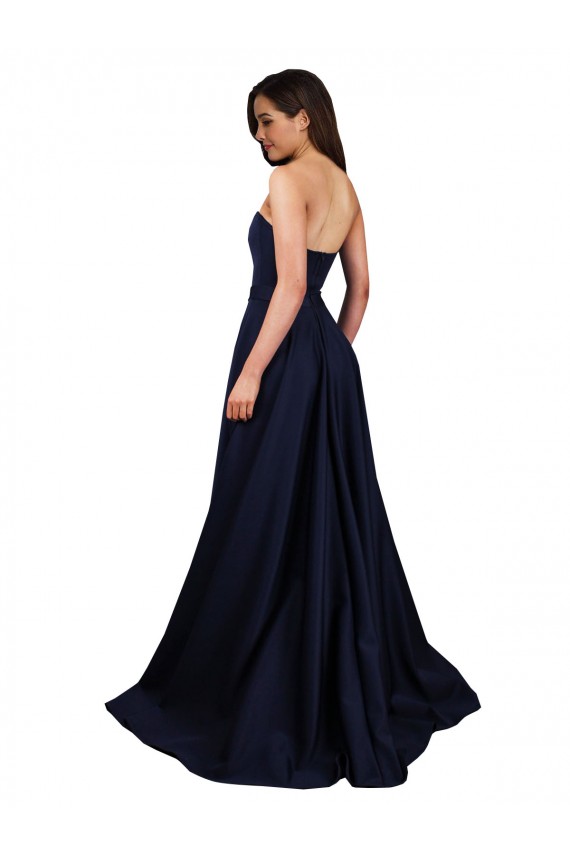 Sweetheart Neckline Low Back Long Crepe Bridesmaid Dress with High Leg Spit UK