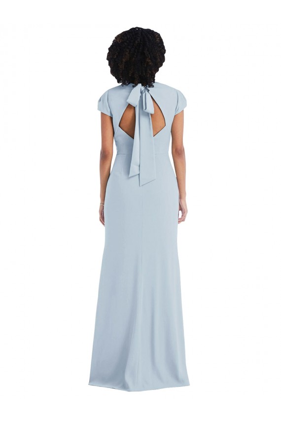 Cap Sleeve Cutout Tie Back Trumpet Bridesmaid Dress UK