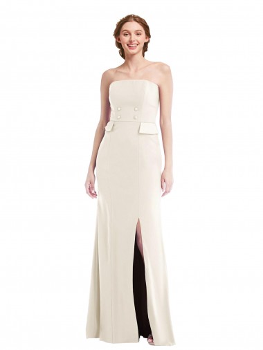 Long Strapless Tuxedo Maxi Bridesmaid Dress with Front Slit UK