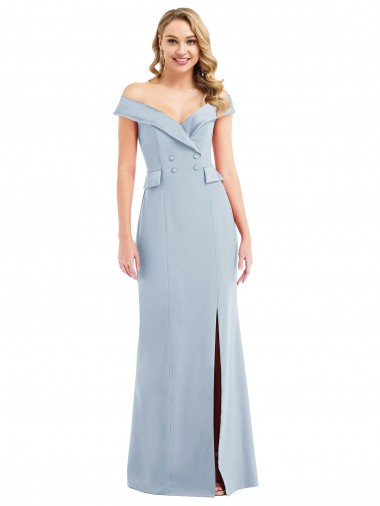 Off the Shoulder Tuxedo Maxi Bridesmaid Dress with Front Slit UK