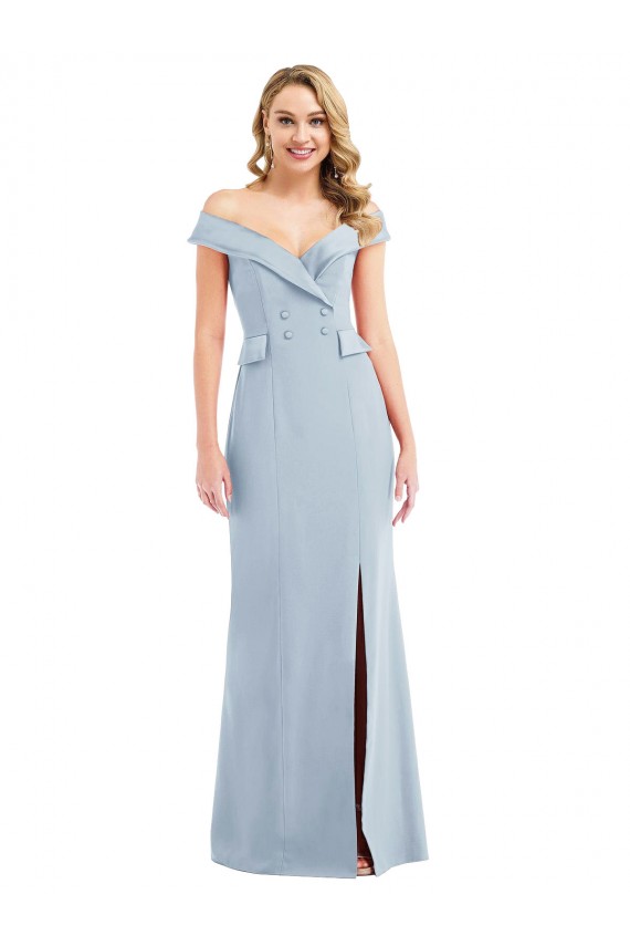 Off the Shoulder Tuxedo Maxi Bridesmaid Dress with Front Slit UK