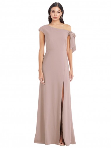 Off the Shoulder Tie Detail Maxi Bridesmaid Dress with Front Slit UK