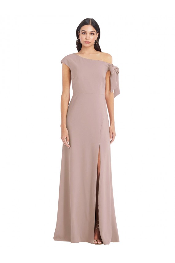 Off the Shoulder Tie Detail Maxi Bridesmaid Dress with Front Slit UK