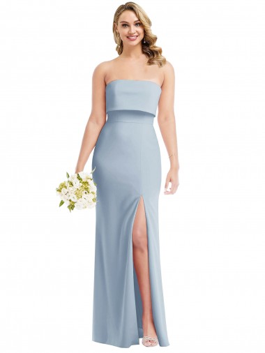 Strapless Overlay Bodice Crepe Maxi Bridesmaid Dress with Front Slit UK