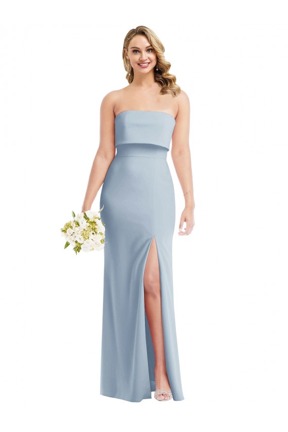 Strapless Overlay Bodice Crepe Maxi Bridesmaid Dress with Front Slit UK