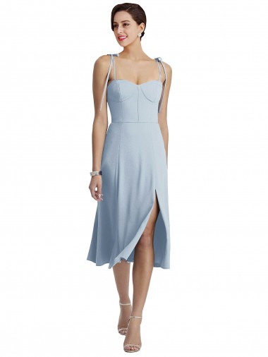 Midi Length Bustier Crepe Bridesmaid Dress with Back Bow Straps UK