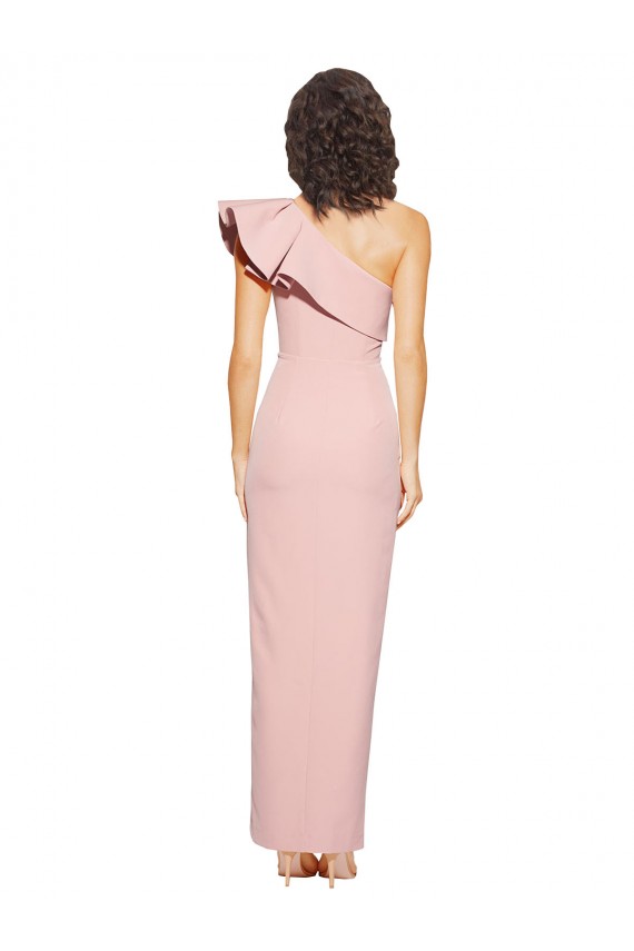 Full Length One Shoulder Crepe Bridesmaid Dress with Side Leg Split UK