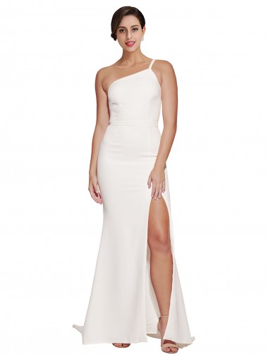 Long Sweep Train Crepe Bridesmaid Dress with Side Split and One Strap UK