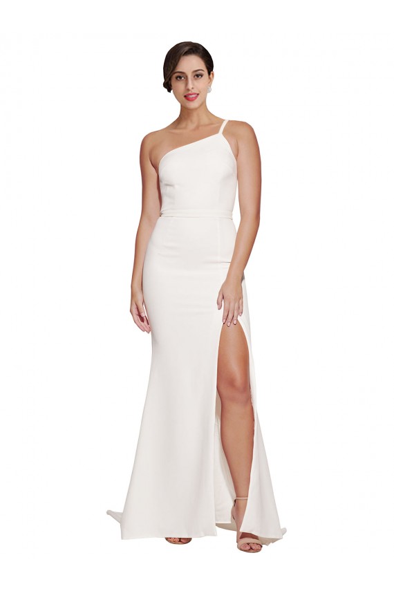 Long Sweep Train Crepe Bridesmaid Dress with Side Split and One Strap UK