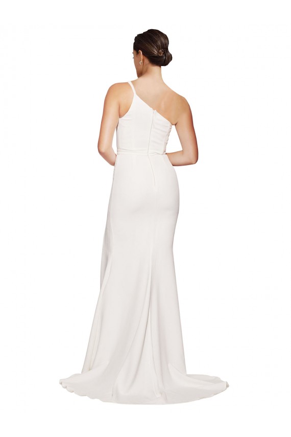 Long Sweep Train Crepe Bridesmaid Dress with Side Split and One Strap UK