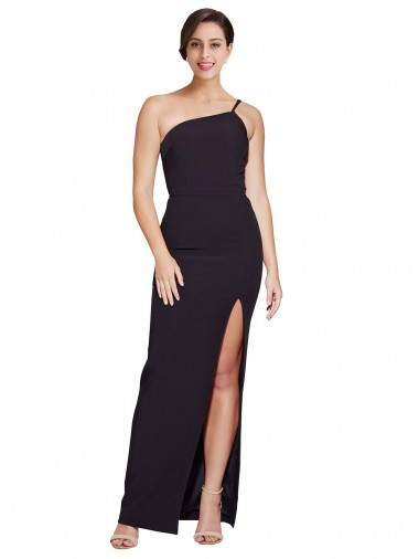 Long Floor Length Crepe Bridesmaid Dress with Side Split and One Strap UK