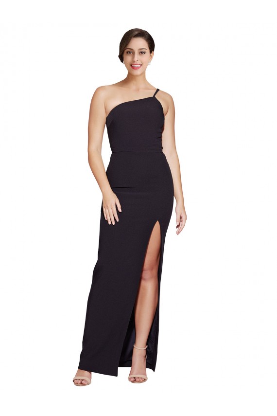 Long Floor Length Crepe Bridesmaid Dress with Side Split and One Strap UK