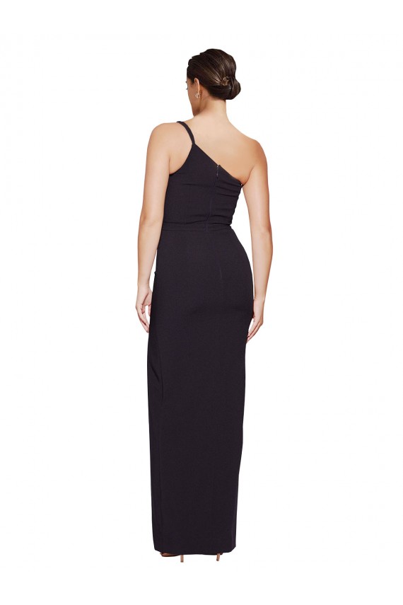 Long Floor Length Crepe Bridesmaid Dress with Side Split and One Strap UK