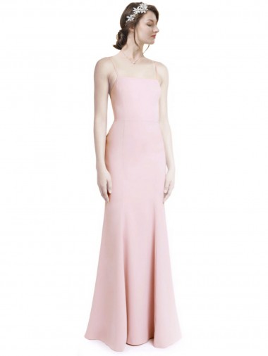 Square Neck Criss Cross Open Back Slim Crepe Bridesmaid Dress with Spaghetti Straps UK