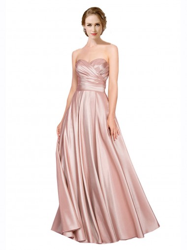 Long Plated Strapless Sweetheat Stretch Satin Bridesmaid Dress UK