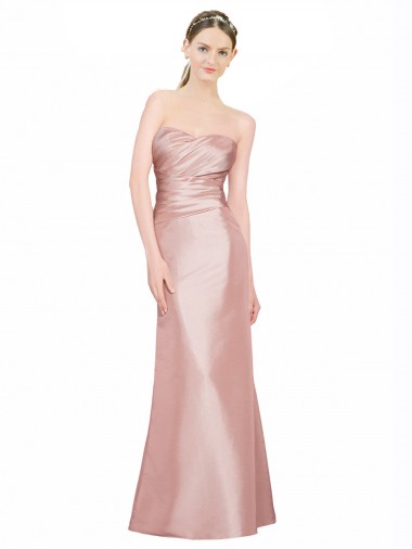 Long Strapless Stretch Satin Bridesmaid Dress with Pleats and Low Back UK