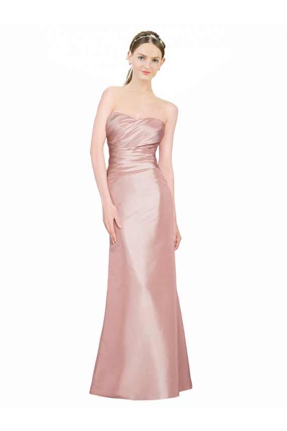 Long Strapless Stretch Satin Bridesmaid Dress with Pleats and Low Back UK