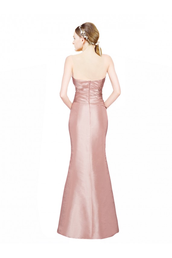 Long Strapless Stretch Satin Bridesmaid Dress with Pleats and Low Back UK