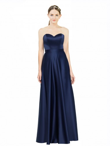 Floor Length Sweetheart Neckline Stretch Satin Bridesmaid Dress with Belt UK